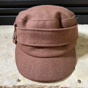 David & Young Army Hat Women's Side Buttons Brown OS Military